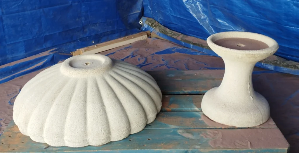 Ensemble de vasque d'extérieur après aérogommage.